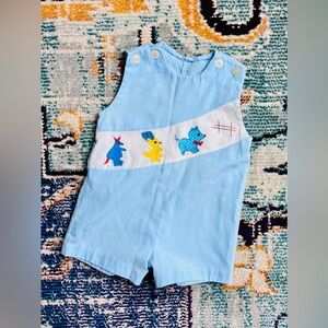 VTG 1970s Blue Baby Romper with Animal Design